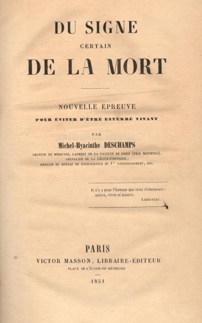 DU SIGNE CERTAIN DE LA MORT. Nouvelle épreuve pour eviter …