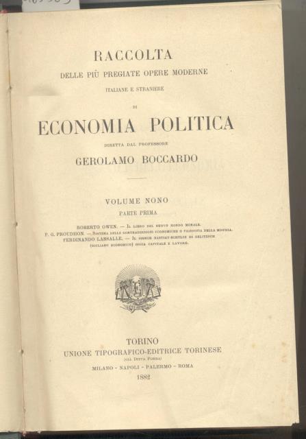 ECONOMIA POLITICA. Raccolta delle più pregiate opere moderne italiane e …
