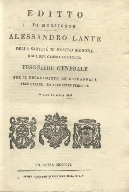 EDITTO DI MONSIGNOR ALESSANDRO LANTE DELLA SANTITA' DI NOSTRO SIGNORE …