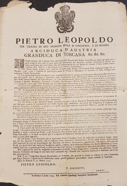 Editto proclamato in Firenze in data 25 marzo 1773, a …