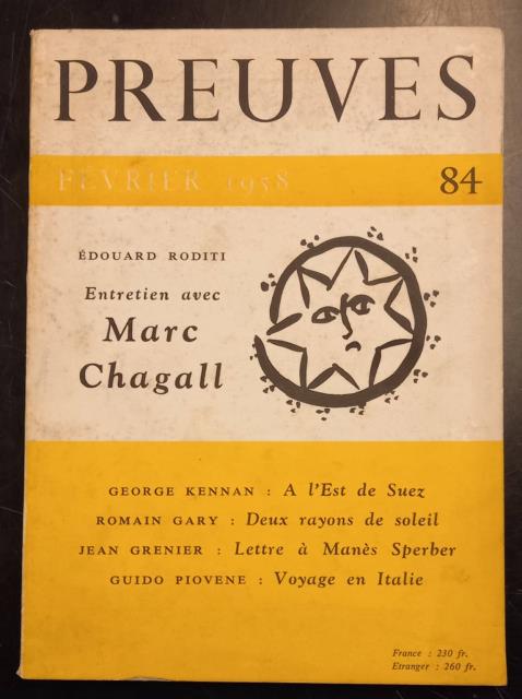 ENTRETIEN AVEC MARC CHAGALL. Saggio contenuto nella rivista "Preveus", n°84, …