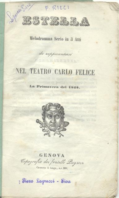 ESTELLA (1846). Libretto dell'Opera. Melodramma semiserio in tre atti di …