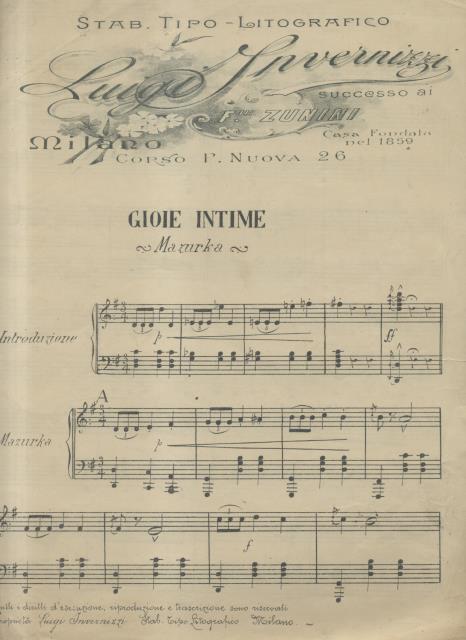 GIOIE INTIME. Mazurka per Pianoforte.