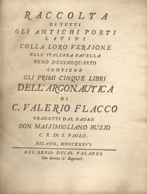GLI PRIMI CINQUE LIBRI DELL'ARGONAUTICA.