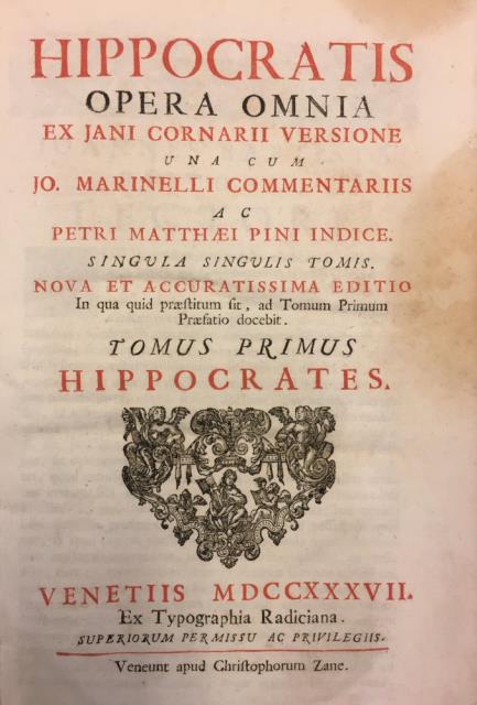 HIPPOCRATIS OPERA OMNIA. Ex Jani Cornarii versione una cum Jo. …