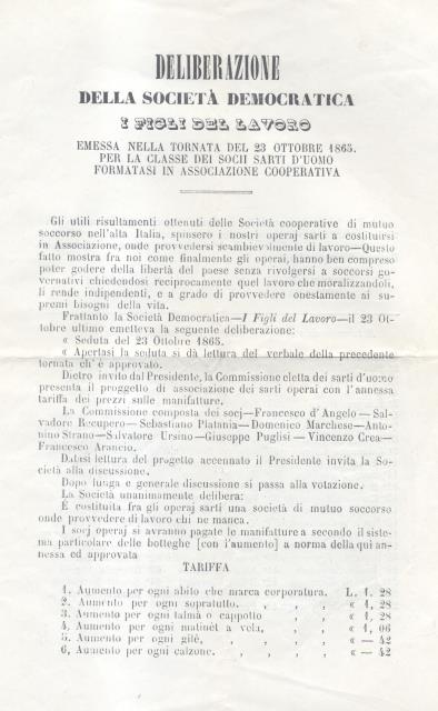 I FIGLI DEL LAVORO. Deliberazione della Società Democratica emessa nella …