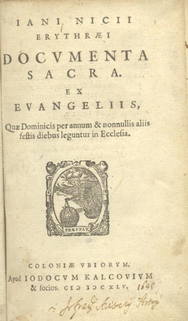 IANI NICII ERYTHRAEI DOCUMENTA SACRA EX EVANGELIIS. Quae Dominicis per …