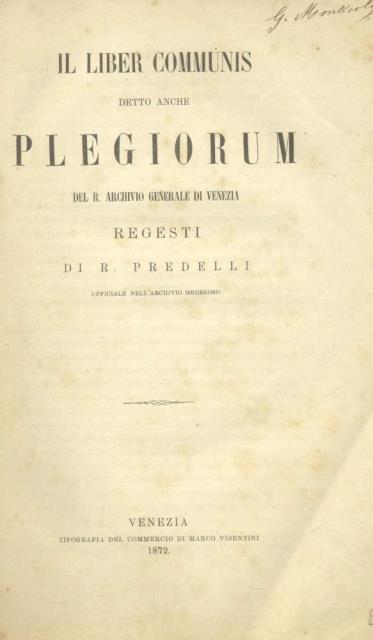 IL LIBER COMMUNIS DETTO ANCHE PLEGIORUM DEL R. ARCHIVIO GENERALE …