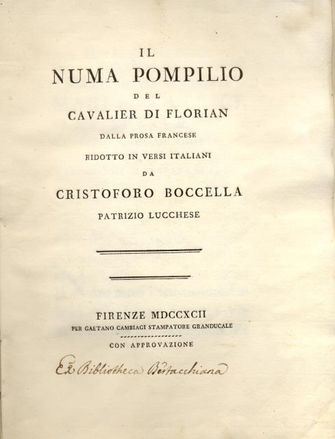 IL NUMA POMPILIO. Dalla prosa francese ridotto in versi italiani …