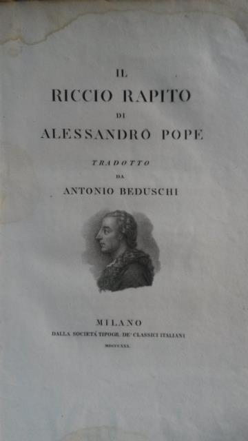 IL RICCIO RAPITO. Tradotto da Antonio Beduschi.