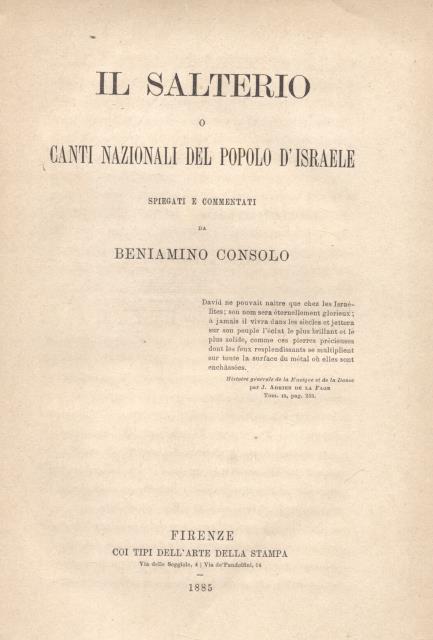 IL SALTERIO O CANTI NAZIONALI DEL POPOLO D'ISRAELE. Spiegati e …