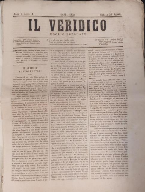 IL VERIDICO. Foglio popolare settimanale diretto da Giuseppe Cacurri.