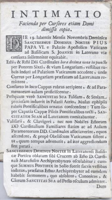 INTIMATIO FACIENDA PER CURSORES ETIAM DOMI DIMISSA COPIA. (1725).