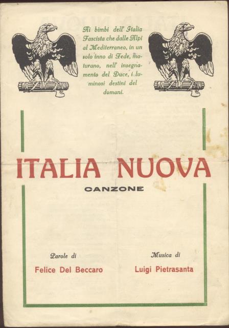 ITALIA NUOVA. Canzone. Parole di Felice Del Beccaro. Riduzione per …
