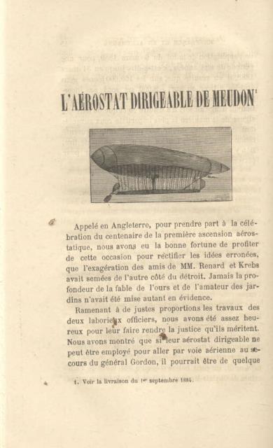 L'AEROSTAT DIRIGEABLE DE MEUDON. Saggio contenuto in "Le Spectateur militaire", …