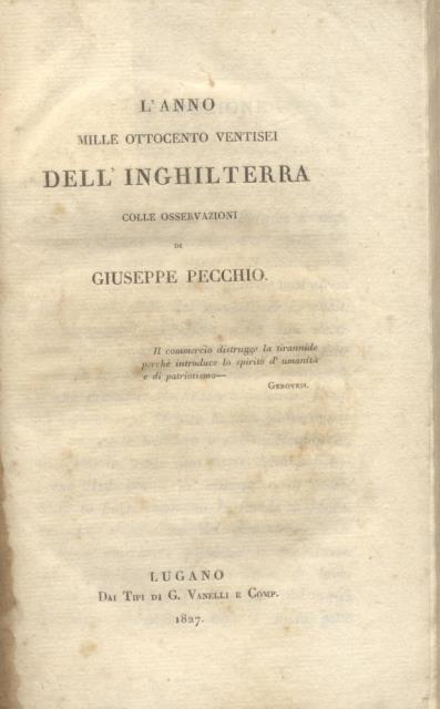 L'ANNO MILLE OTTOCENTO VENTISEI DELL'INGHILTERRA. Colle osservazioni.