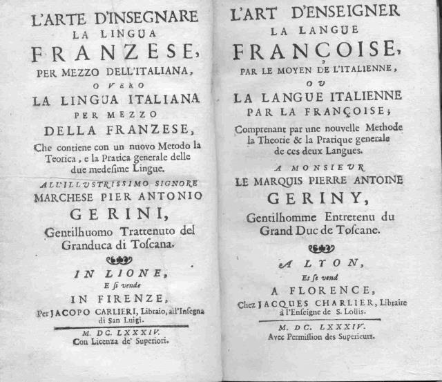 L'ARTE D'INSEGNARE LA LINGUA FRANZESE. O vero LA LINGUA ITALIANA …