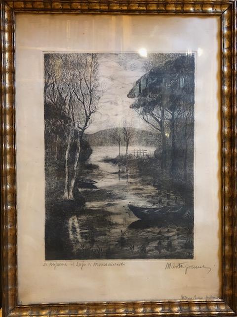 LA BUFALINA AL LAGO DI MASSACIUCCOLI. Acquaforte originale della pittrice …