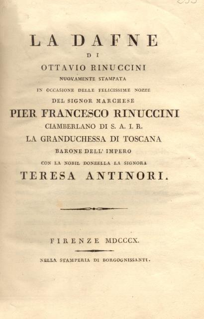 LA DAFNE DI OTTAVIANO RINUCCINI.