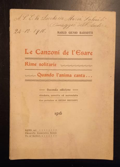 LE CANZONI DELL'ESARE. Rime solitarie. Quando l'anima canta . Seconda …