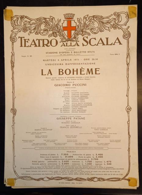 Locandina originale per una esecuzione dell'opera "La Bohème" di Giacomo …