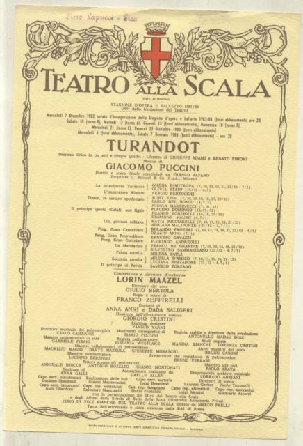Locandina originale per una esecuzione dell'opera "Turandot" di Giacomo Puccini …