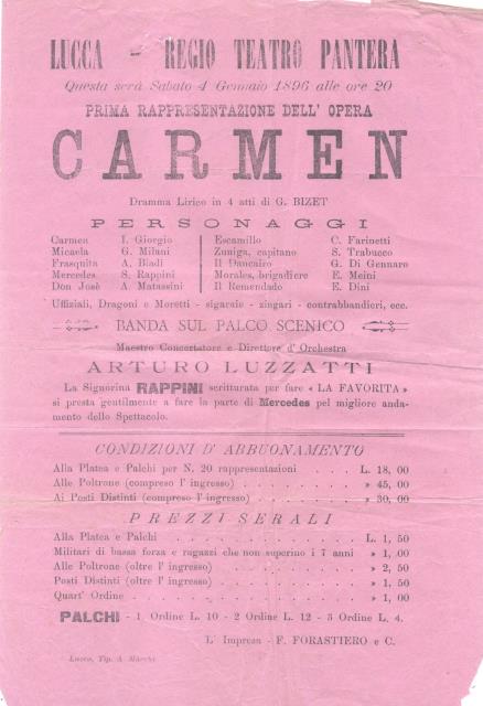 Locandina originale per una rappresentazione dell'opera "Carmen" di Georges Bizet …