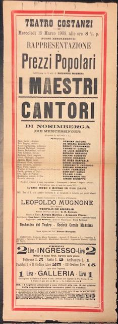 Locandina per una esecuzione dell'opera "I maestri cantori di Norimberga" …