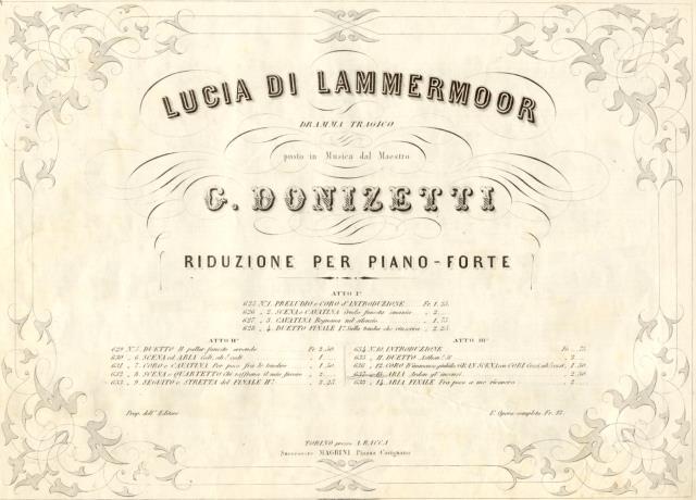 LUCIA DI LAMMERMOOR (1835). Dramma tragico. Aria "Ardon gl'incensi". Riduzione …