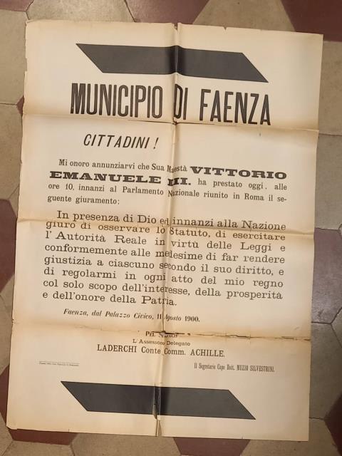Manifesto ufficiale del Municipio di Faenza in occasione del giuramento …