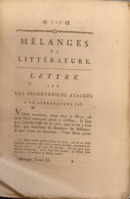 MÉLANGES DE LITTÉRATURE. Tome onzieme.