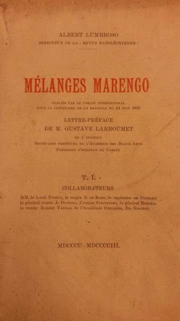 MÉLANGES MARENGO. Publiés par le Comité International pour le Centenaire …