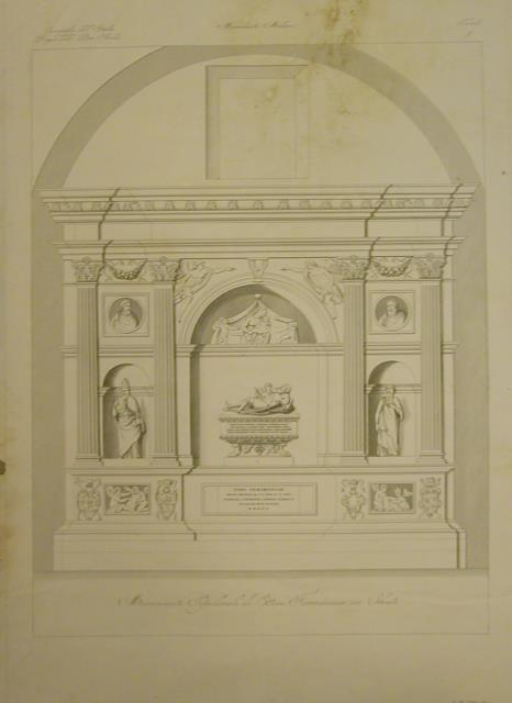 MONUMENTO SEPOLCRALE DI ETTORE FIERAMOSCA IN CHIETI. Incisione originale ottocentesca …