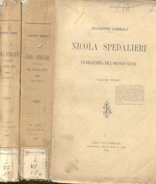 NICOLA SPEDALIERI PUBBLICISTA DEL SECOLO XVIII.