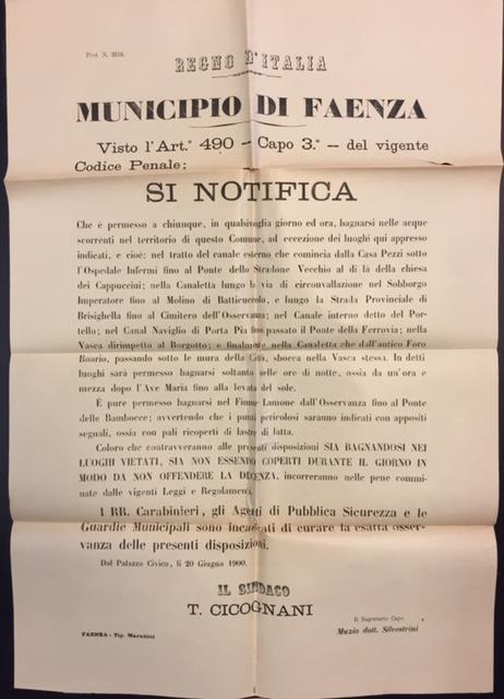 NOTIFICAZIONE CHE SEGNALA I LUOGHI PUBBLICI OVE E' VIETATO BAGNARSI. …