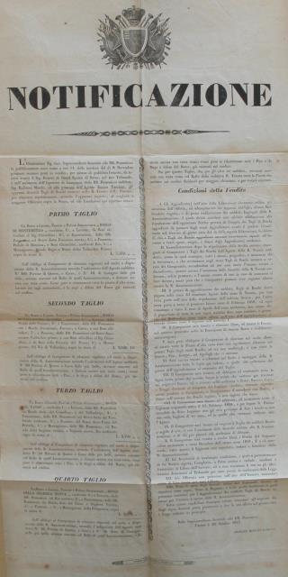 Notificazione del 20 ottobre 1847 della Soprintendenza Generale delle RR.Possessioni …