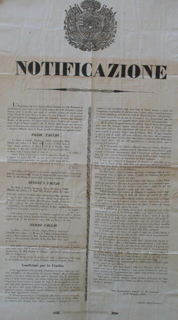 Notificazione del 5 novembre 1848 della Soprintendenza Generale delle RR.Possessioni …