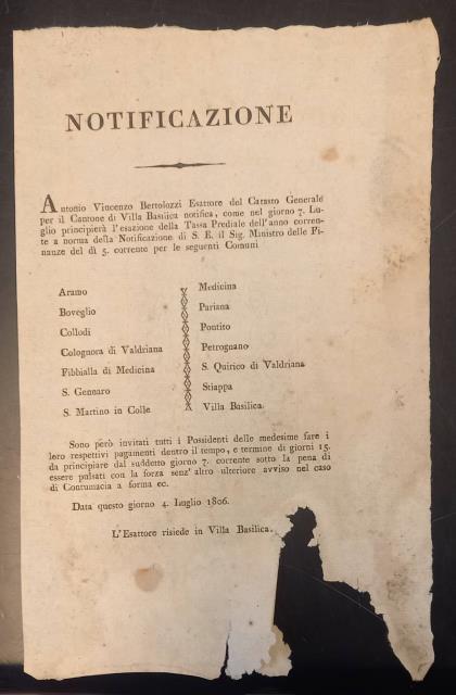 NOTIFICAZIONE PER L'ESAZIONE DELLA TASSA PREDIALE. Per le comuni di: …