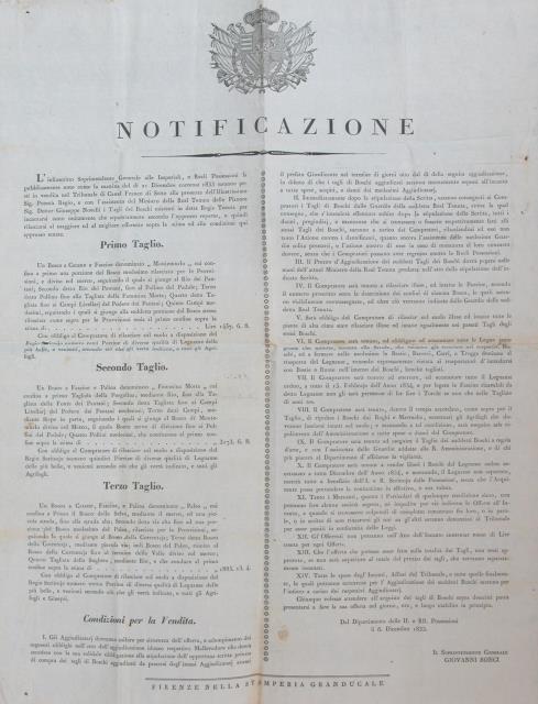 Notificazione pubblica del Soprintendente Generale alle Imperiali e Reali Possessioni …