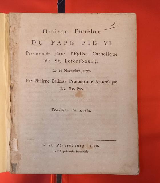 ORAISON FUNÈBRE DU PAPE PIE VI. Pronuncée dans l'Eglise Catholique …