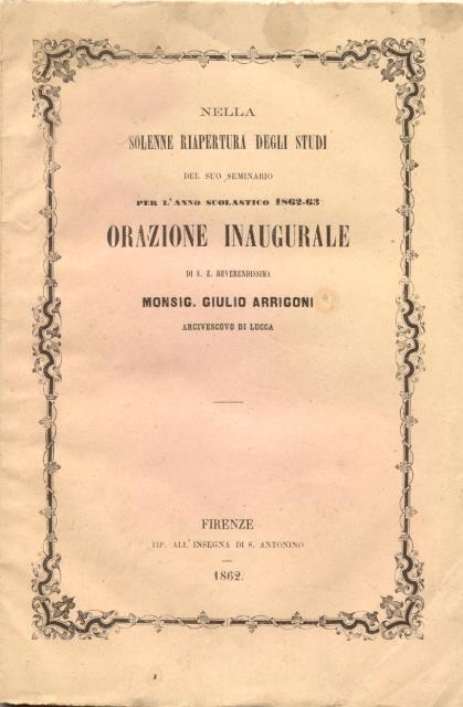 Orazione inaugurale nella solenne riapertura degli studi del suo Seminario …