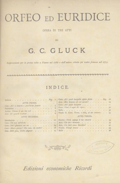 ORFEO ED EURIDICE (1762). Azione drammatica in tre atti di …