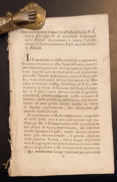 Ossequiosissimo rapporto alla Santità di N.S. sopra gli oggetti di …
