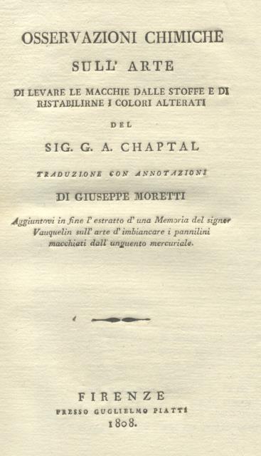 OSSERVAZIONI CHIMICHE SULL'ARTE DI LEVARE LE MACCHIE DALLE STOFFE E …