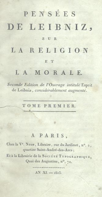PENSEES SUR LA RELIGION ET LA MORALE. Seconde Edition de …
