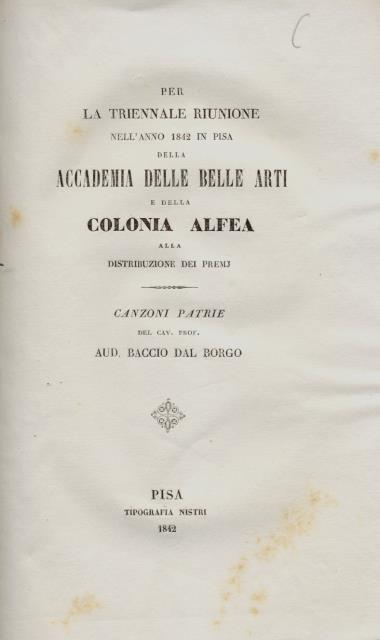 PER LA TRIENNALE RIUNIONE NELL'ANNO 1842 IN PISA DELLA ACCADEMIA …