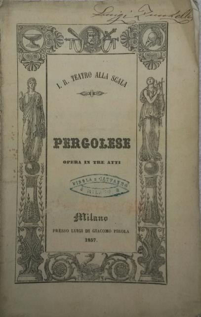 PERGOLESE (1857). Opera in tre atti di Temistocle Solera, da …