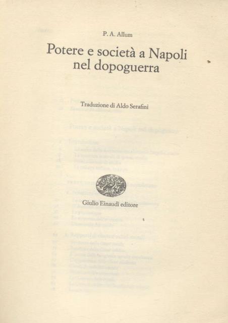 POTERE E SOCIETÀ A NAPOLI NEL DOPOGUERRA.