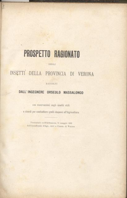 PROSPETTO RAGIONATO DEGLI INSETTI DELLA PROVINCIA DI VERONA. Con osservazioni …