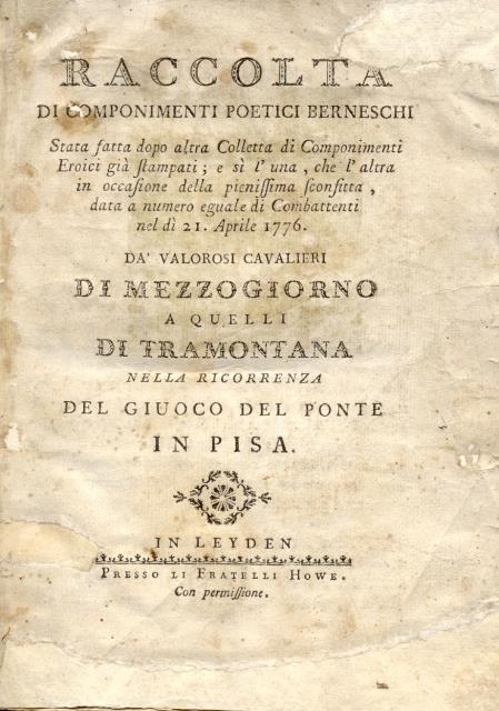 RACCOLTA DI COMPONIMENTI POETICI BERNESCHI NELLA RICORRENZA DEL GIUOCO DEL …